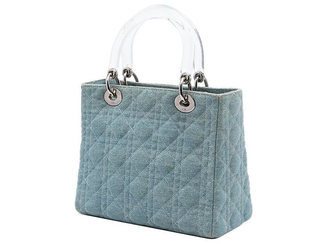 Lady Dior in Blue Denim, Größe Medium, mit Cannage Acrylgriffen Blau - Ansicht 2