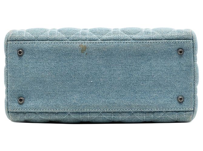 Lady Dior in Blue Denim, Größe Medium, mit Cannage Acrylgriffen Blau - Ansicht 3