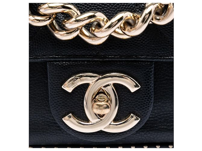 Chanel Black Small CC Quilted Caviar Studded Single Flap Nero - vista 5