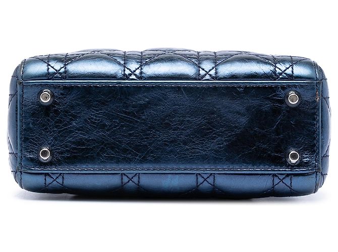 Lady Dior mini in agnello metallizzato blu con effetto cannage Blu navy - vista 3