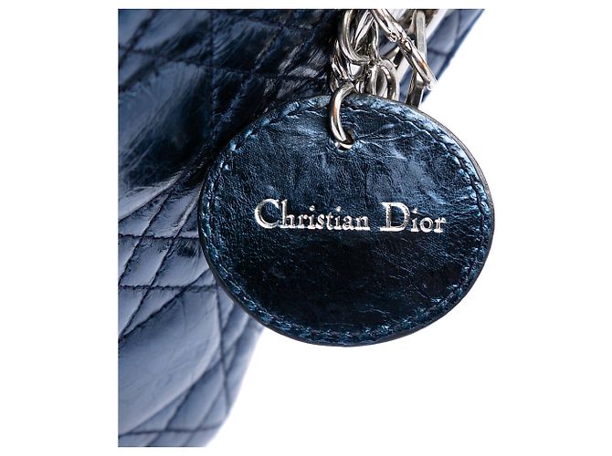 Lady Dior mini in agnello metallizzato blu con effetto cannage Blu navy - vista 5