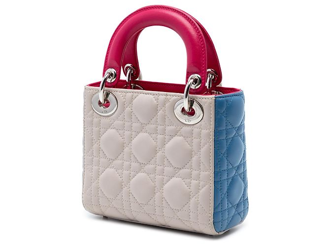 Dior Mini Lady Dior Cannage aus dreifarbigem braunem Lammleder Beige - Ansicht 2