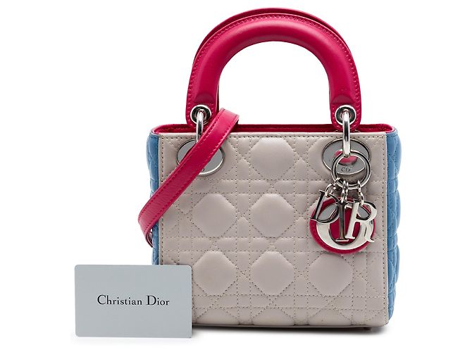 Dior Mini Lady Dior Cannage aus dreifarbigem braunem Lammleder Beige - Ansicht 7