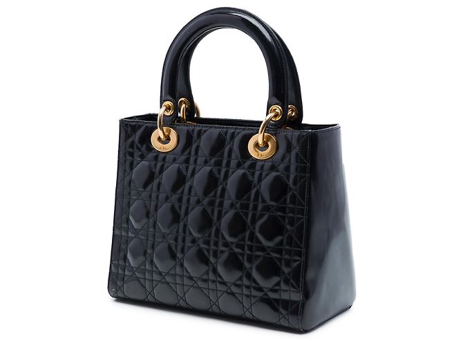 Dior Black Medium Patent Cannage Lady Dior Nero - vista 2