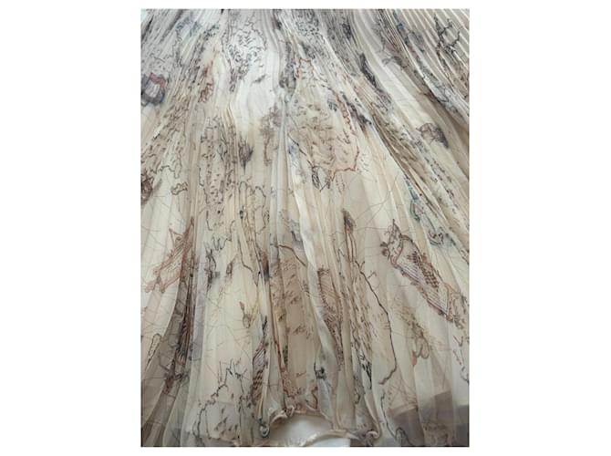 Falda midi plisada de seda Alexander McQueen con estampado de mapa mundial Castaño Multicolor Beige - vista 2