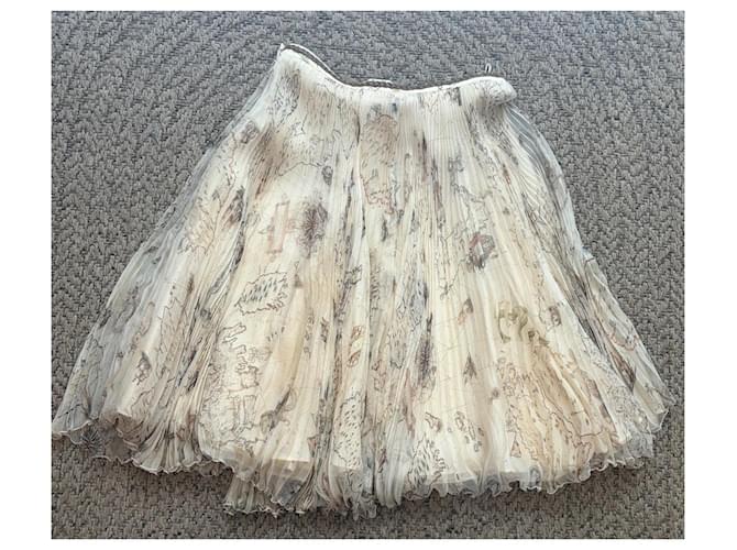 Falda midi plisada de seda Alexander McQueen con estampado de mapa mundial Castaño Multicolor Beige - vista 4