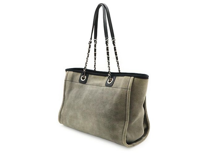 Tote Chanel Deauville Line MM in tela e pelle Grigio - vista 2