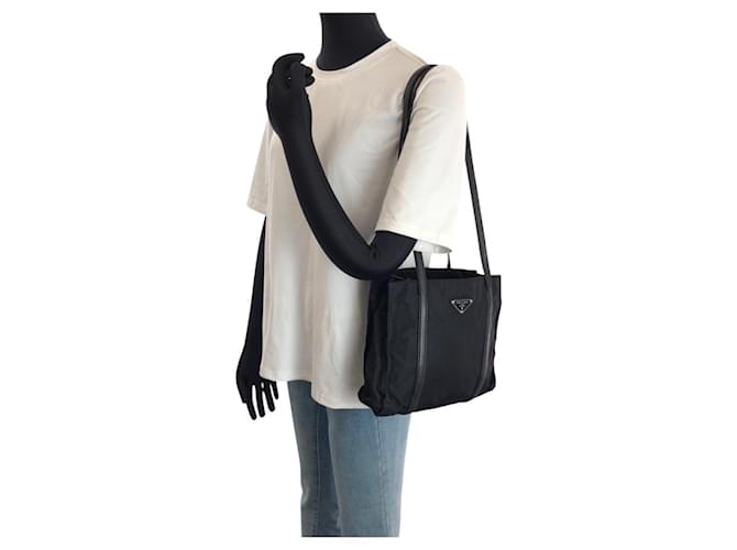 Borsa a tracolla Prada Nylon Leather Tessuto Triangle Logo Nero - vista 7