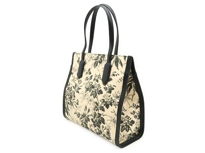Borsa Tote Gucci GG Ribbon Floral Canvas Leather Marrone Beige - vista 2