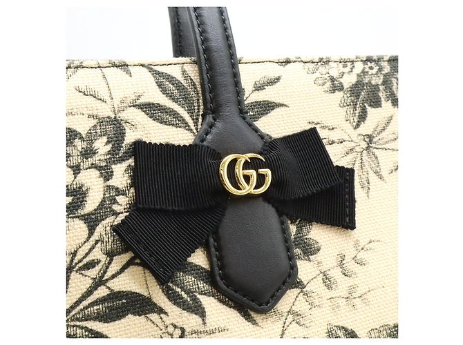 Borsa Tote Gucci GG Ribbon Floral Canvas Leather Marrone Beige - vista 8
