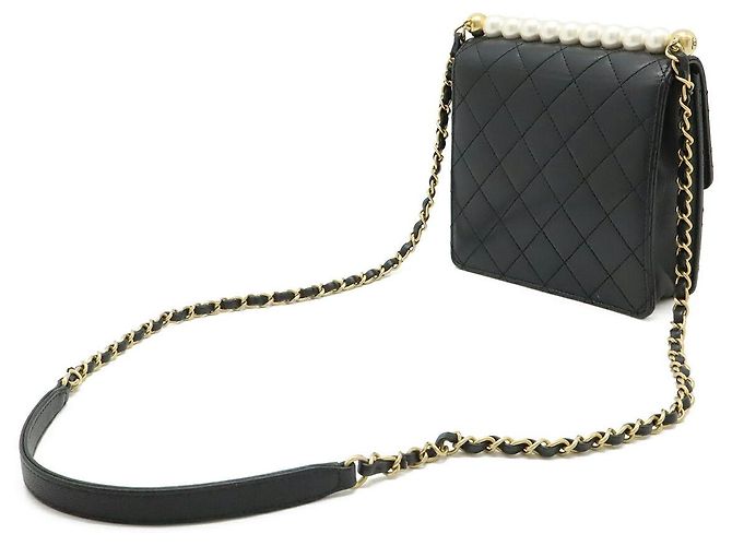 Borsa a Spalla Chanel Matelasse Pearl Chain Nero - vista 2