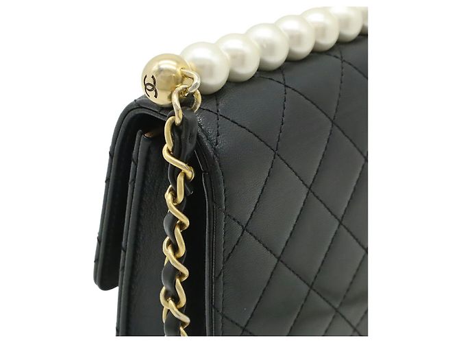 Borsa a Spalla Chanel Matelasse Pearl Chain Nero - vista 4