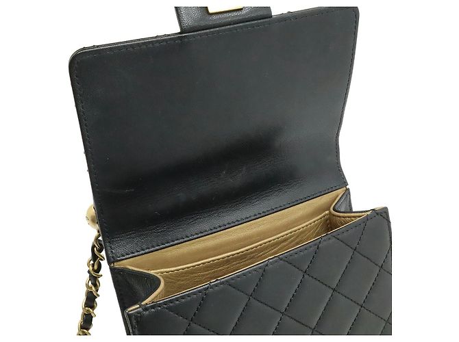 Borsa a Spalla Chanel Matelasse Pearl Chain Nero - vista 6