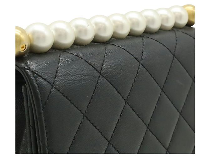Borsa a Spalla Chanel Matelasse Pearl Chain Nero - vista 8
