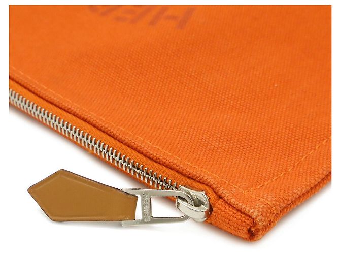 Hermès Hermes Canvas Leather Flat Pouch Orange - Ansicht 4