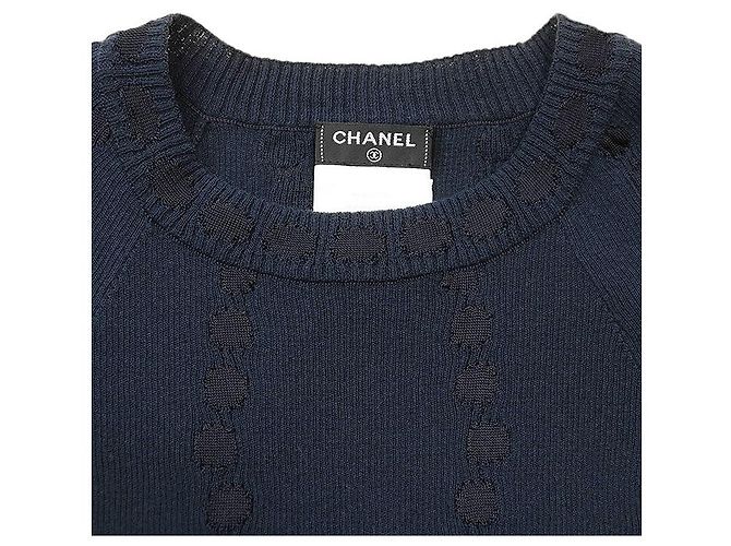Timeless Suéter de manga corta de algodón y lino Chanel Azul Azul marino - vista 12