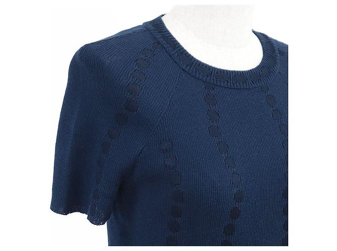 Timeless Suéter de manga corta de algodón y lino Chanel Azul Azul marino - vista 3