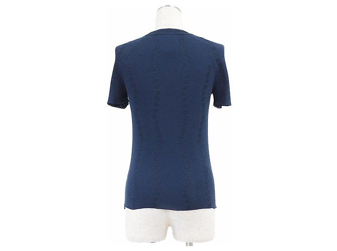 Timeless Suéter de manga corta de algodón y lino Chanel Azul Azul marino - vista 7