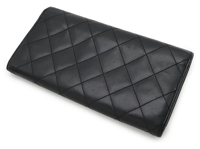 Chanel Cambon Line Soft Calf Long Wallet Black Pink - view 2