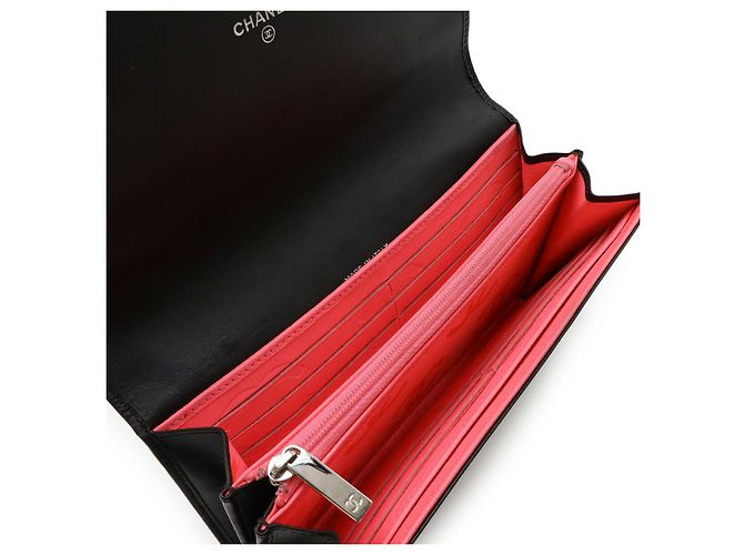 Chanel Cambon Line Soft Calf Long Wallet Black Pink - view 5