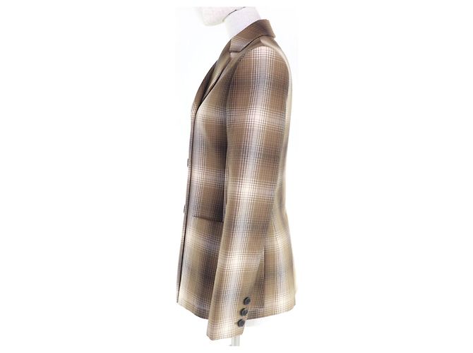 Christian Dior Check Wool Jacket Brown - view 2