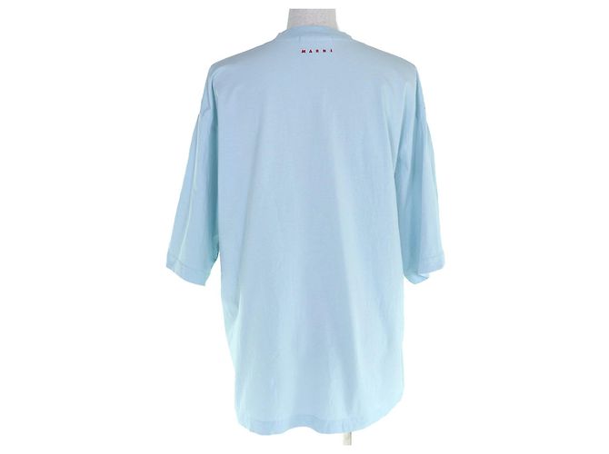 T-shirt a maniche corte Marni con logo ricamato in cotone Blu Blu chiaro - vista 3