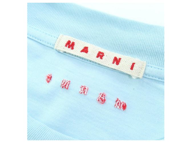 T-shirt a maniche corte Marni con logo ricamato in cotone Blu Blu chiaro - vista 6