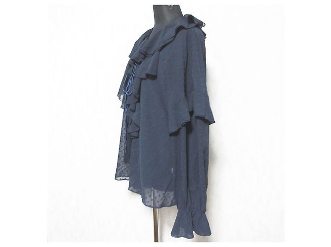 Autre Marque Camicetta in velluto Mila Owen con fiocco e volant a maniche lunghe Blu Blu navy - vista 3