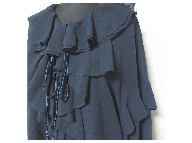 Autre Marque Camicetta in velluto Mila Owen con fiocco e volant a maniche lunghe Blu Blu navy - vista 4