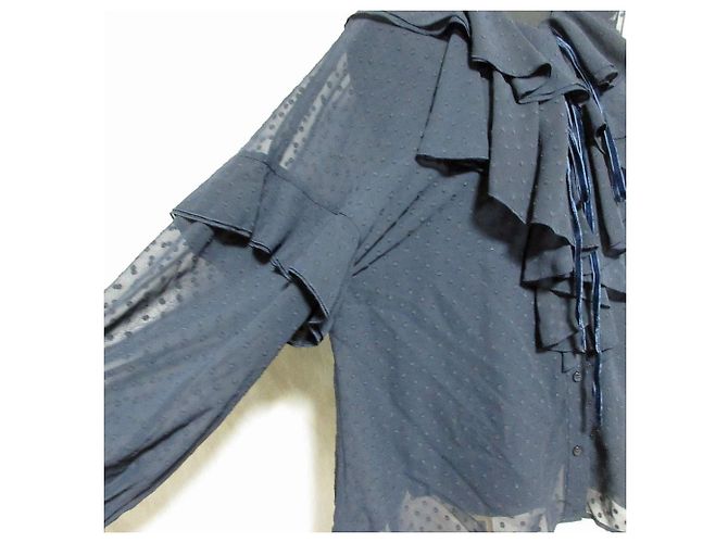 Autre Marque Camicetta in velluto Mila Owen con fiocco e volant a maniche lunghe Blu Blu navy - vista 5