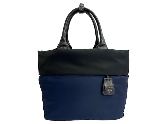 Borsa 2way in nylon e pelle Prada Nero Blu navy - vista 2