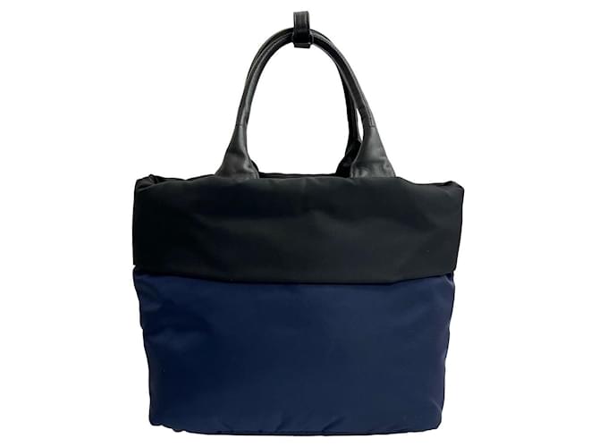Borsa 2way in nylon e pelle Prada Nero Blu navy - vista 4
