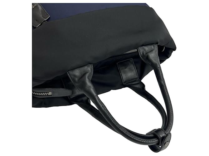 Borsa 2way in nylon e pelle Prada Nero Blu navy - vista 5