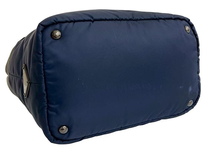 Borsa 2way in nylon e pelle Prada Nero Blu navy - vista 8