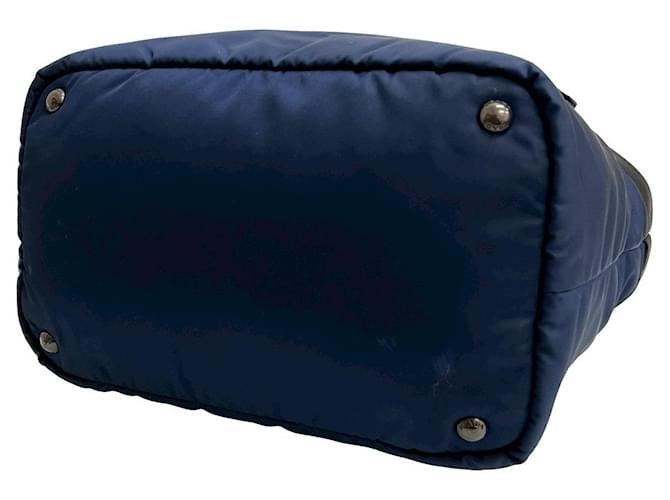 Borsa 2way in nylon e pelle Prada Nero Blu navy - vista 9