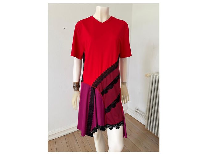 Autre Marque Abito Koché Rosso e Viola Color-block con Bordi in Pizzo Nero Porpora - vista 4
