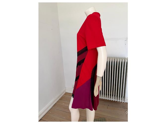 Autre Marque Abito Koché Rosso e Viola Color-block con Bordi in Pizzo Nero Porpora - vista 5