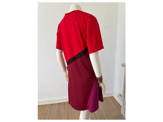 Autre Marque Abito Koché Rosso e Viola Color-block con Bordi in Pizzo Nero Porpora - vista 6
