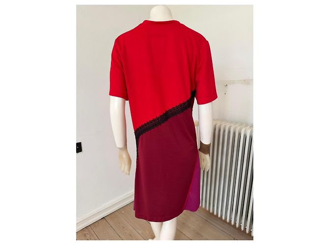 Autre Marque Abito Koché Rosso e Viola Color-block con Bordi in Pizzo Nero Porpora - vista 7