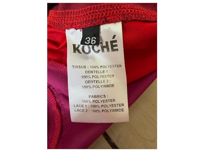 Autre Marque Abito Koché Rosso e Viola Color-block con Bordi in Pizzo Nero Porpora - vista 8
