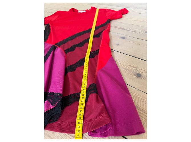 Autre Marque Abito Koché Rosso e Viola Color-block con Bordi in Pizzo Nero Porpora - vista 9