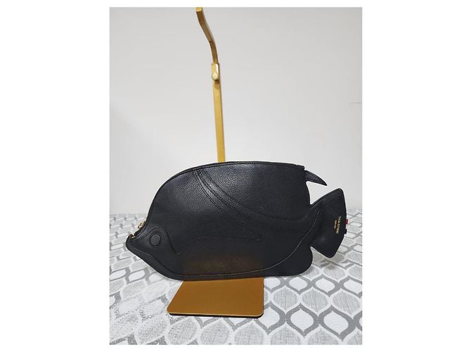 Thom Browne Clutch Trigger Reef Fish in Pelle - Nero - vista 3