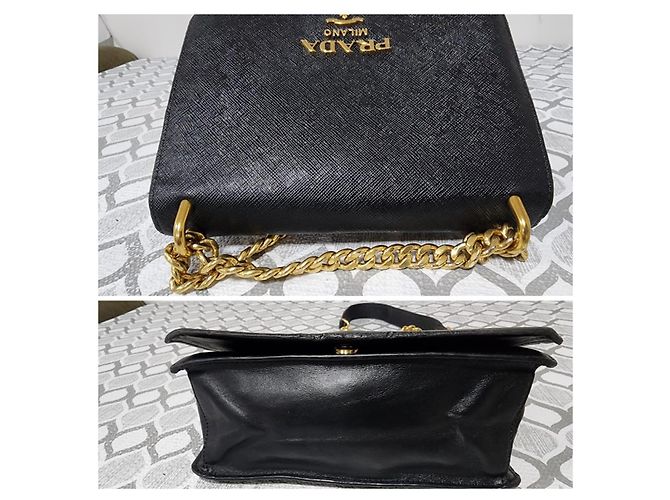 Prada Borsa a spalla Saffiano in pelle nera Nero - vista 10
