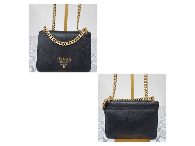Prada Borsa a spalla Saffiano in pelle nera Nero - vista 7