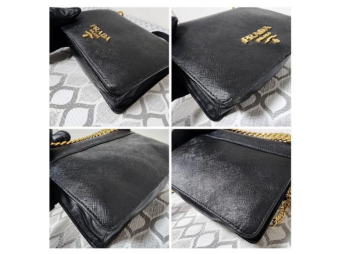Prada Borsa a spalla Saffiano in pelle nera Nero - vista 9