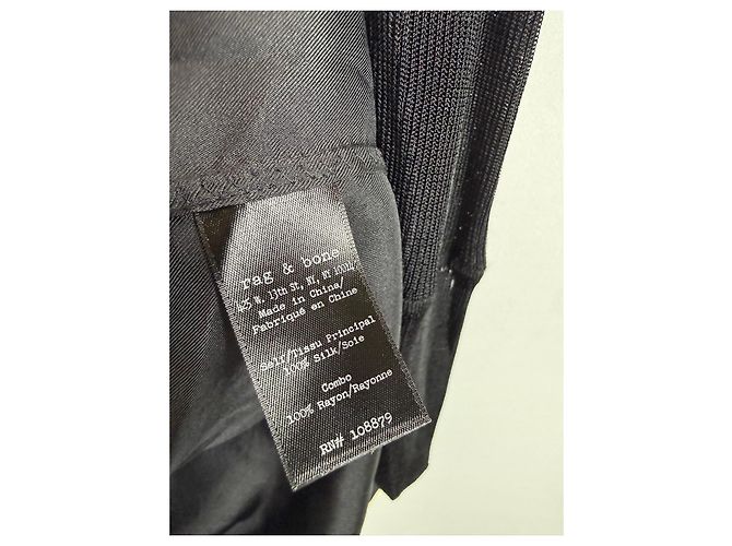Rag & Bone Vestido de seda negro cuello V - vista 3