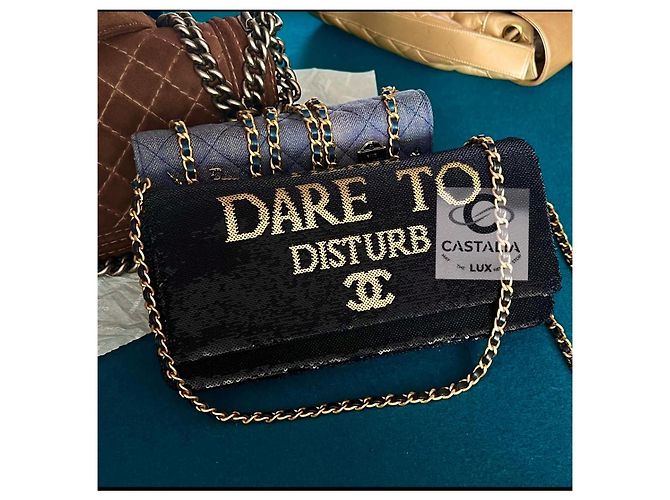 Chanel Paris / Cosmopolite Borsa a Patta in Paillettes Dare To Disturb Nero - vista 3