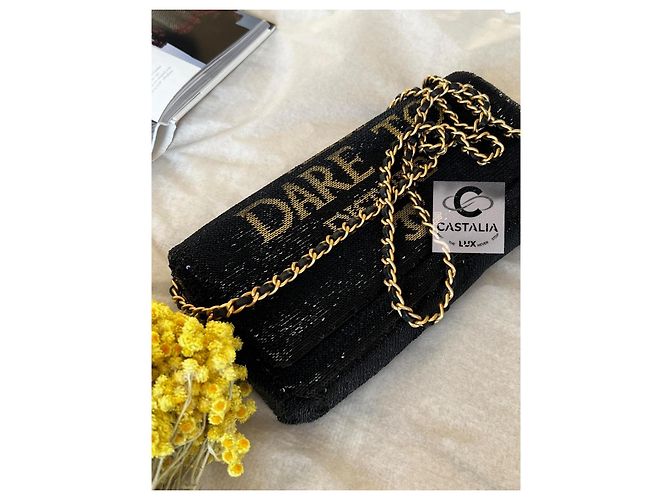 Chanel Paris / Cosmopolite Borsa a Patta in Paillettes Dare To Disturb Nero - vista 6