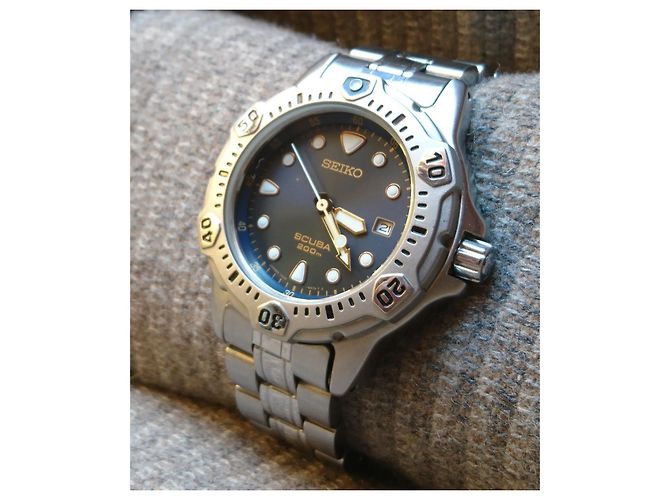 Seiko Scuba Air Diver's 7N35-6A50 Relógio de Quartzo Azul Hardware prateado - vista 13