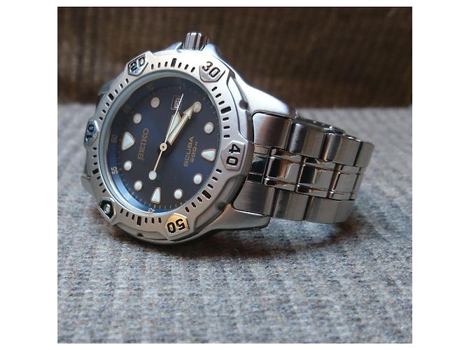 Seiko Scuba Air Diver's 7N35-6A50 Relógio de Quartzo Azul Hardware prateado - vista 9